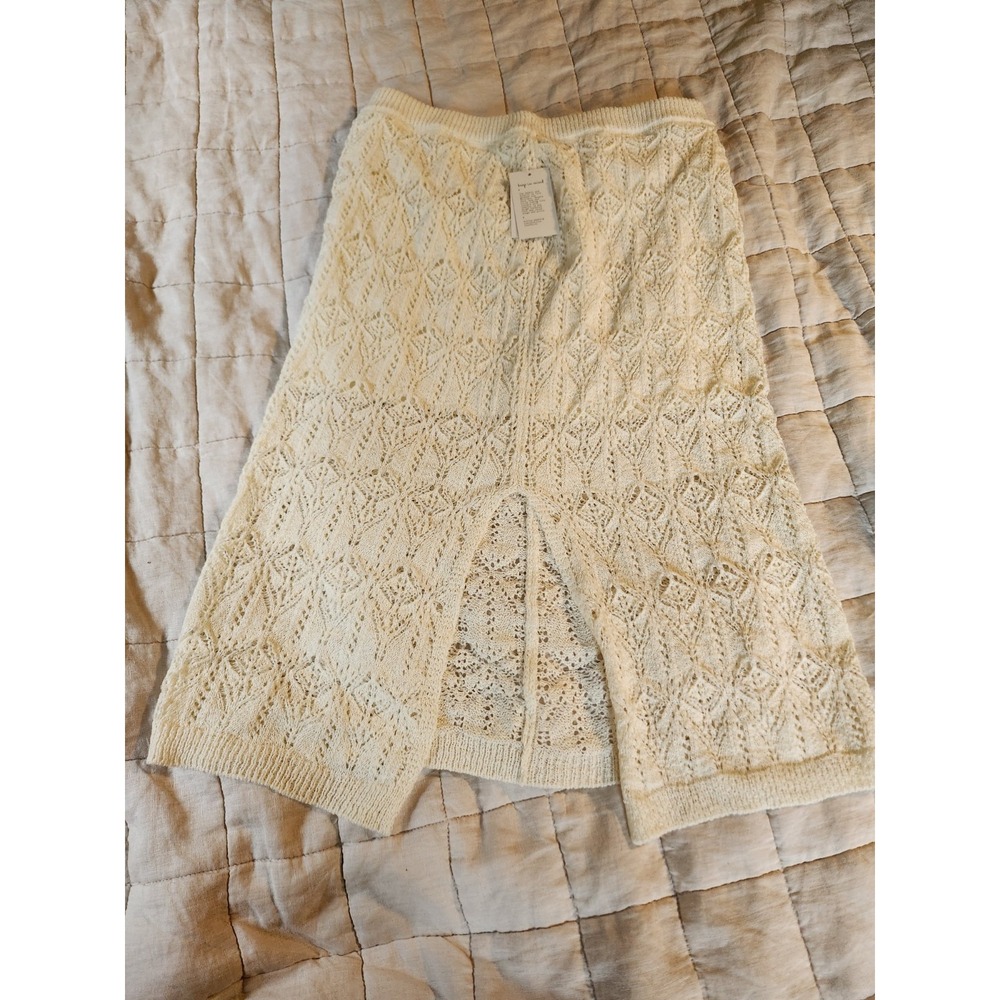 A New Day Women's Cream Midi Sweater Pull-On Side Slit‎ Skirt Large NWT